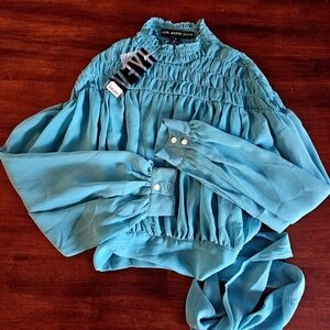 HYFVE Teal Smocked Blouse